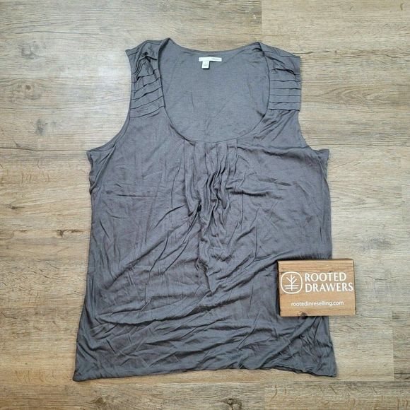 Halogen Tops - Halogen Sleeveless Blouse Gray Solid Casual Relaxed Scoop Neck Lightweight Large